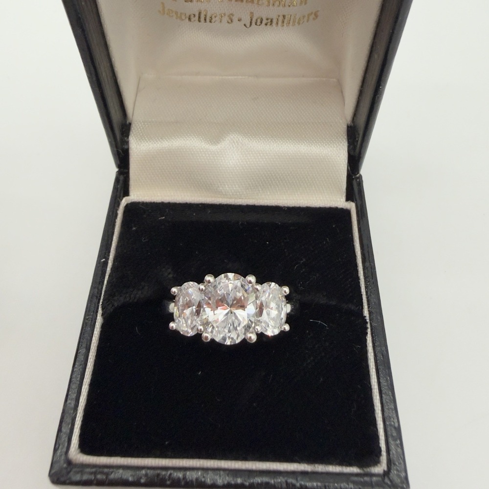 Vintage Sterling Silver CZ 3 Stone Ring Sz 8.25 Oval Signed SW Designer
